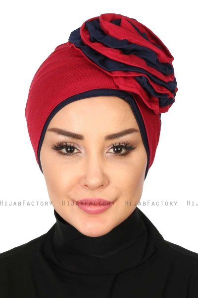 Clara - Bordeaux & Marine Blå Bomuld Turban