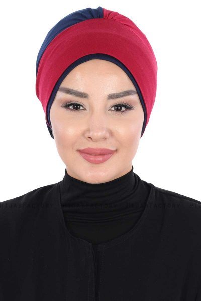Clara - Bordeaux & Marine Blå Bomuld Turban