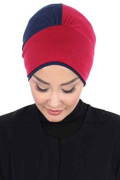 Clara - Bordeaux & Marine Blå Bomuld Turban