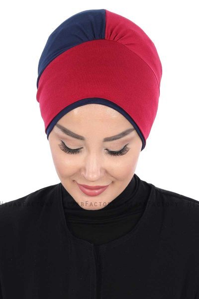 Clara - Bordeaux & Marine Blå Bomuld Turban
