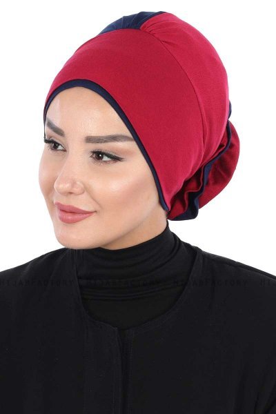 Clara - Bordeaux & Marine Blå Bomuld Turban