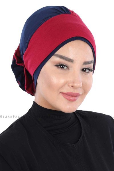 Clara - Bordeaux & Marine Blå Bomuld Turban