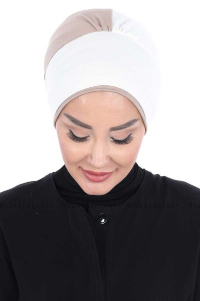 Clara - Creme & Taupe Bomuld Turban