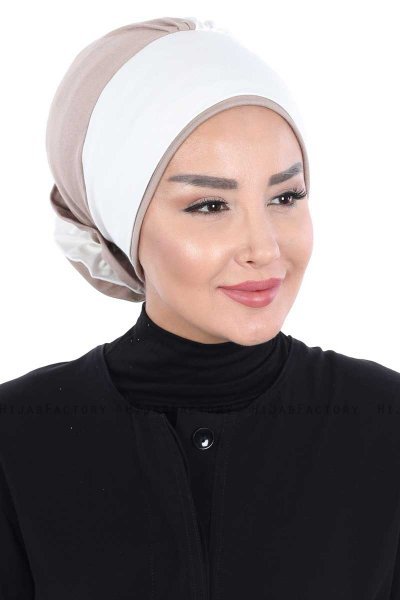 Clara - Creme & Taupe Bomuld Turban