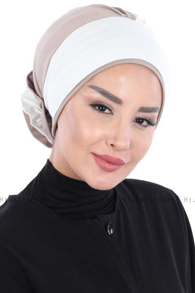 Clara - Creme & Taupe Bomuld Turban