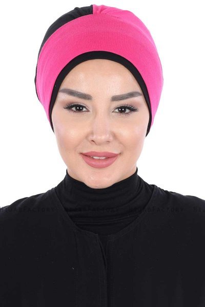 Clara - Fuchsia & Sort Bomuld Turban