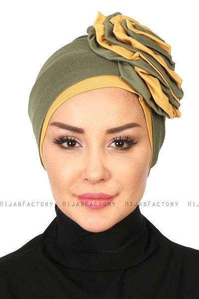 Clara - Khaki & Sennepsgul Bomuld Turban