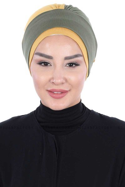 Clara - Khaki & Sennepsgul Bomuld Turban