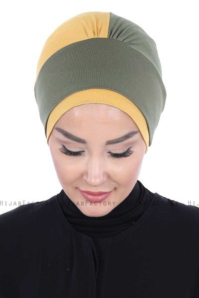 Clara - Khaki & Sennepsgul Bomuld Turban