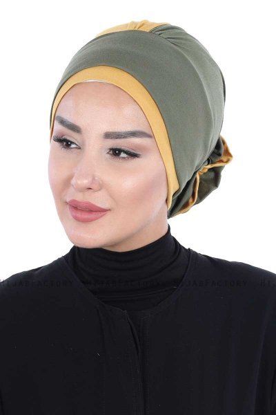 Clara - Khaki & Sennepsgul Bomuld Turban