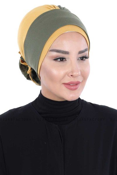 Clara - Khaki & Sennepsgul Bomuld Turban