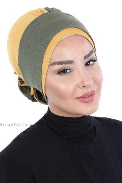 Clara - Khaki & Sennepsgul Bomuld Turban