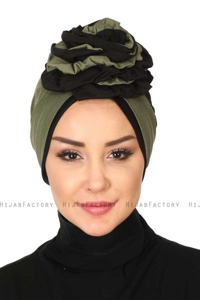 Clara - Khaki & Sort Bomuld Turban