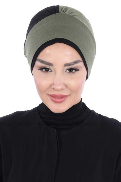 Clara - Khaki & Sort Bomuld Turban