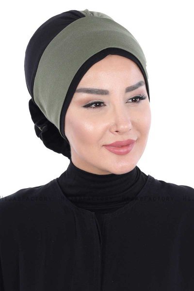 Clara - Khaki & Sort Bomuld Turban