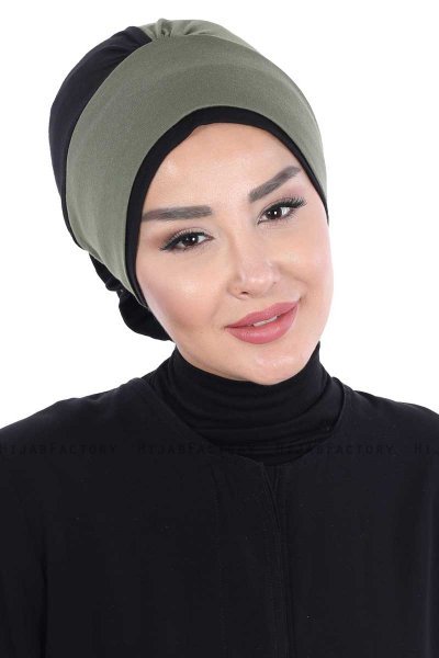 Clara - Khaki & Sort Bomuld Turban