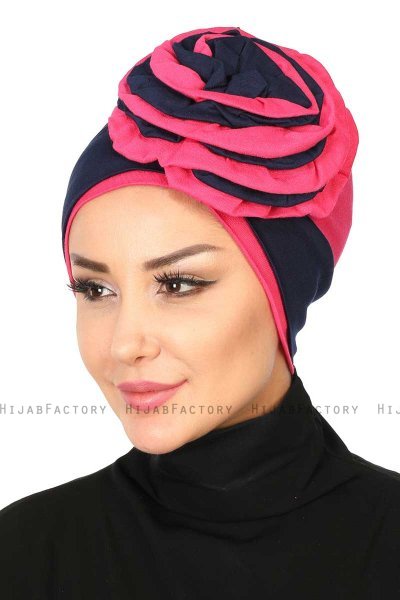 Clara - Marine Blå & Fuchsia Bomuld Turban