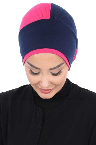 Clara - Marine Blå & Fuchsia Bomuld Turban