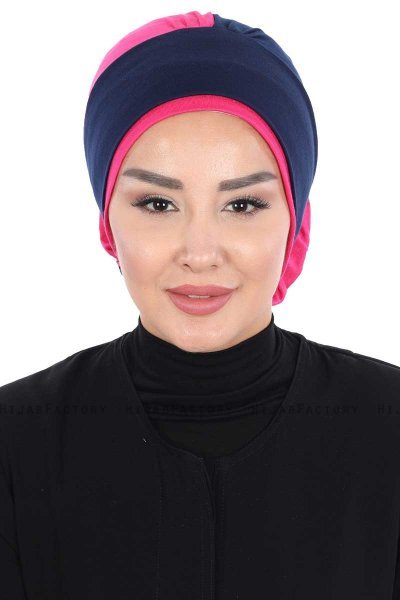 Clara - Marine Blå & Fuchsia Bomuld Turban