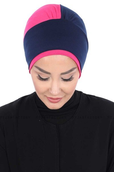 Clara - Marine Blå & Fuchsia Bomuld Turban
