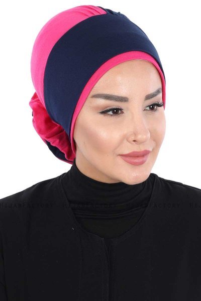 Clara - Marine Blå & Fuchsia Bomuld Turban