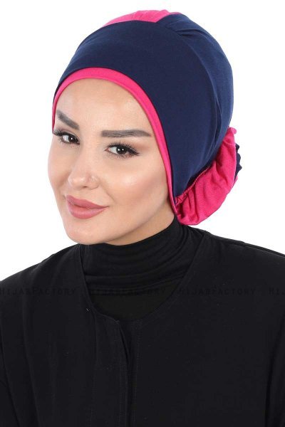 Clara - Marine Blå & Fuchsia Bomuld Turban