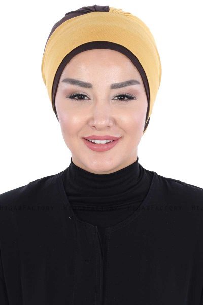 Clara - Sennepsgul & Brun Bomuld Turban