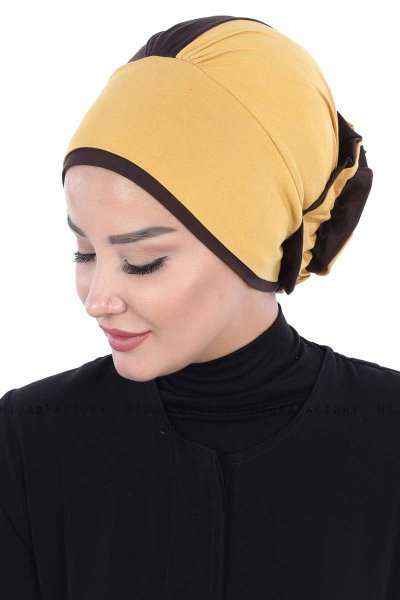 Clara - Sennepsgul & Brun Bomuld Turban