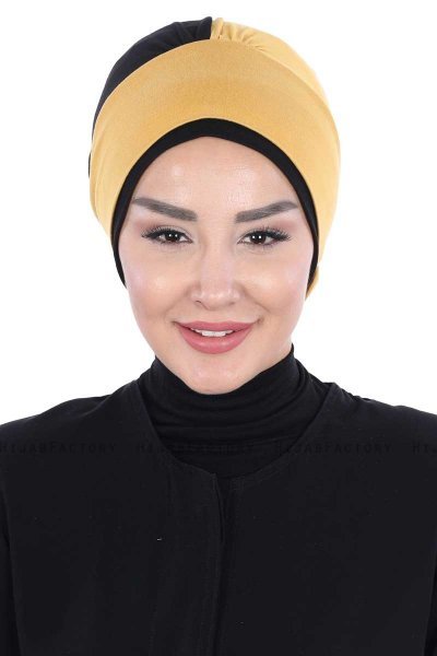 Clara - Sennepsgul & Sort Bomuld Turban
