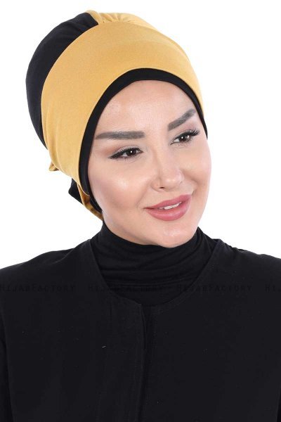 Clara - Sennepsgul & Sort Bomuld Turban