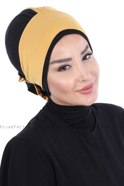 Clara - Sennepsgul & Sort Bomuld Turban