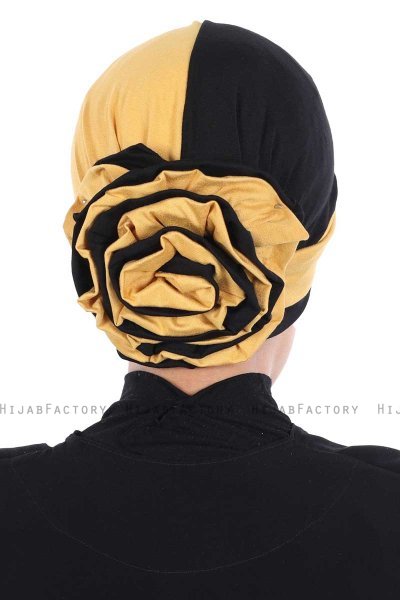 Clara - Sennepsgul & Sort Bomuld Turban