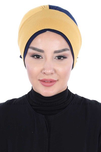 Clara - Sennepsgul & Marine Blå Bomuld Turban