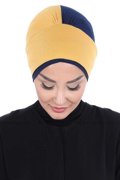 Clara - Sennepsgul & Marine Blå Bomuld Turban