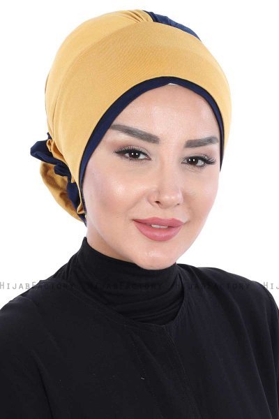 Clara - Sennepsgul & Marine Blå Bomuld Turban