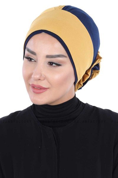 Clara - Sennepsgul & Marine Blå Bomuld Turban