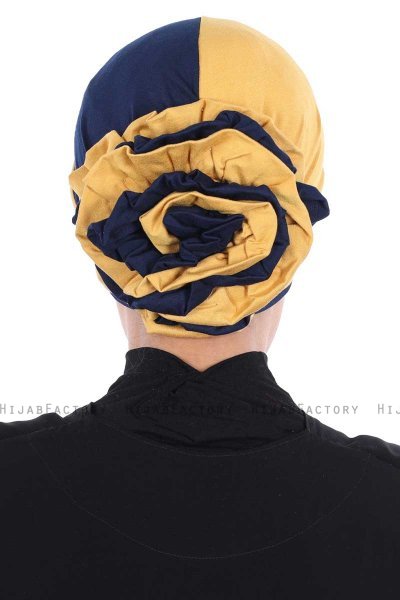 Clara - Sennepsgul & Marine Blå Bomuld Turban