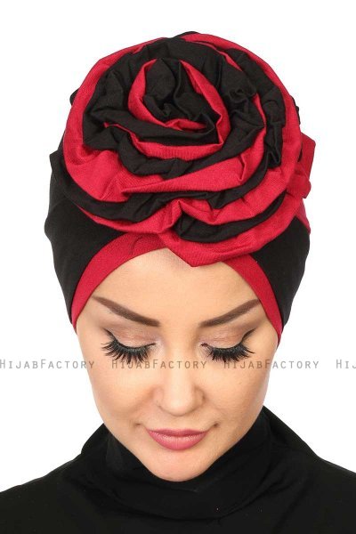Clara - Sort & Bordeaux Bomuld Turban