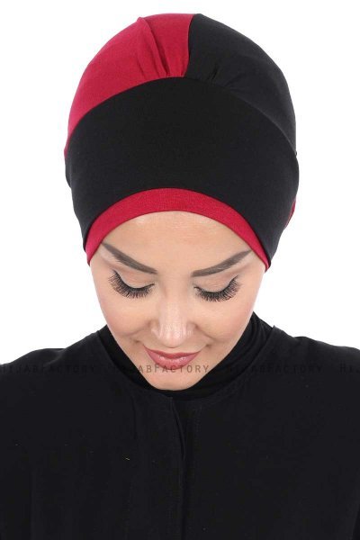Clara - Sort & Bordeaux Bomuld Turban