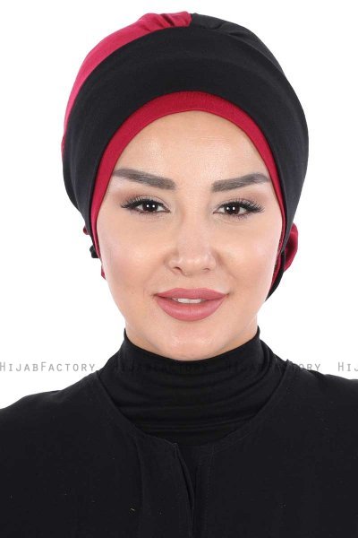 Clara - Sort & Bordeaux Bomuld Turban
