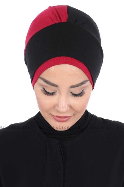 Clara - Sort & Bordeaux Bomuld Turban