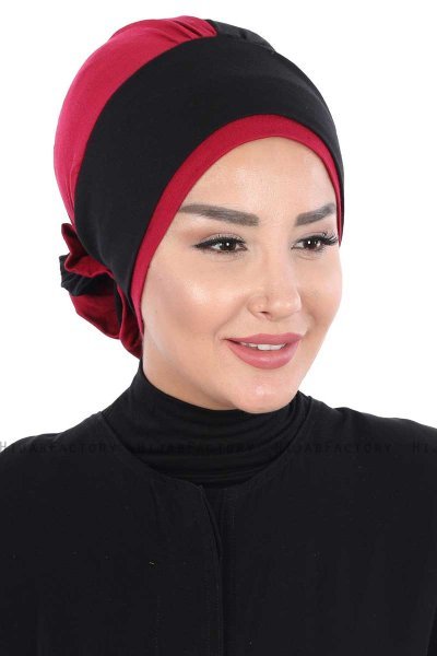 Clara - Sort & Bordeaux Bomuld Turban