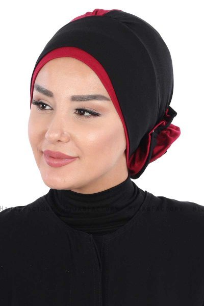 Clara - Sort & Bordeaux Bomuld Turban