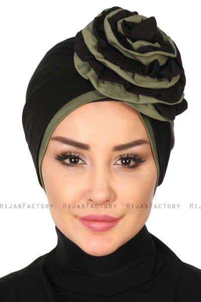 Clara - Sort & Khaki Bomuld Turban