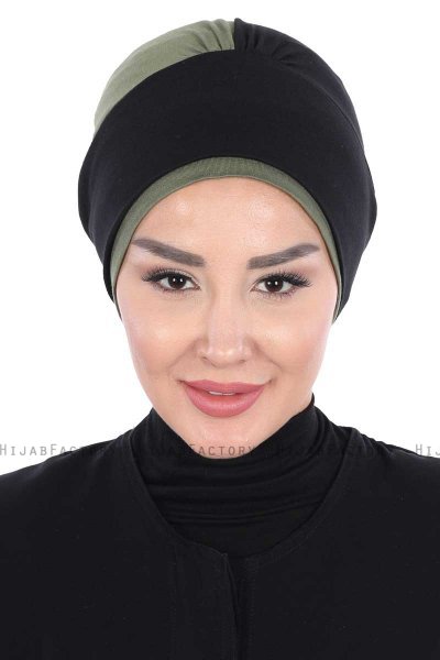 Clara - Sort & Khaki Bomuld Turban