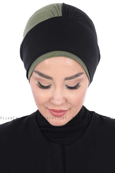 Clara - Sort & Khaki Bomuld Turban