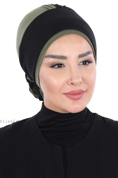Clara - Sort & Khaki Bomuld Turban