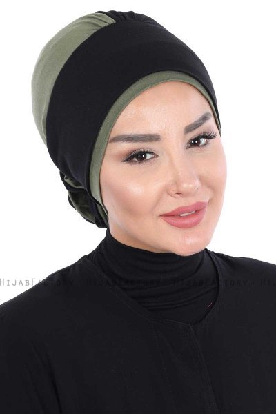 Clara - Sort & Khaki Bomuld Turban