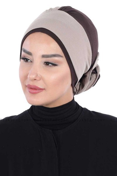 Clara - Taupe & Brun Bomuld Turban