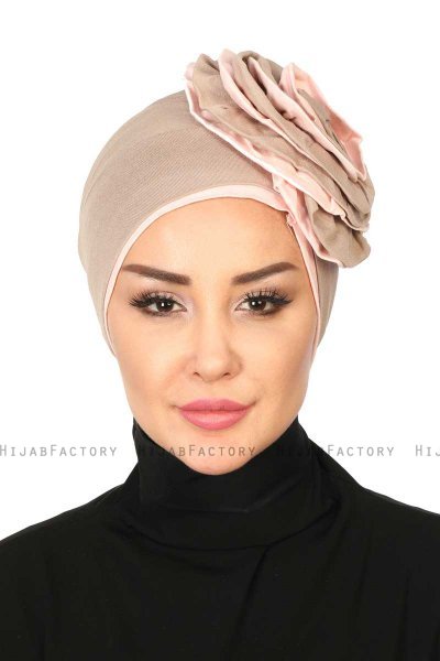 Clara - Taupe & Gammelrosa Bomuld Turban